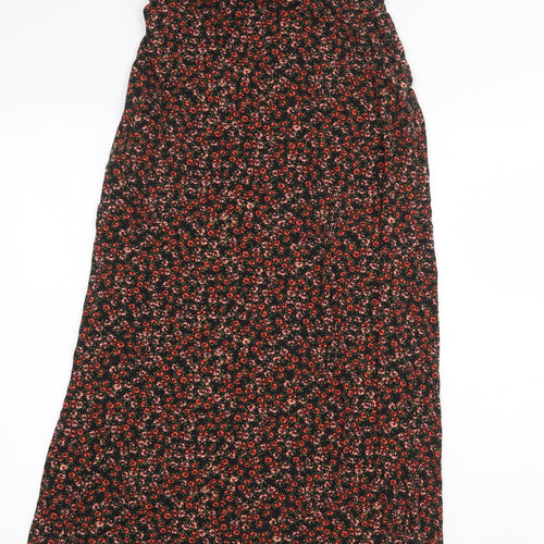 New Look Womens Black Floral Cotton Peasant Skirt Size 10 Zip