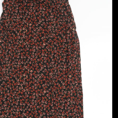 New Look Womens Black Floral Cotton Peasant Skirt Size 10 Zip