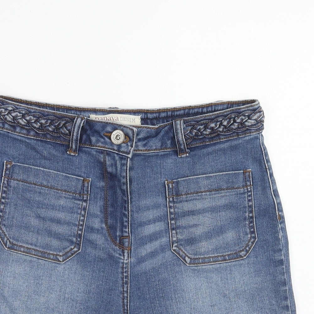 Papaya Womens Blue Cotton Mom Shorts Size 10 Regular Zip