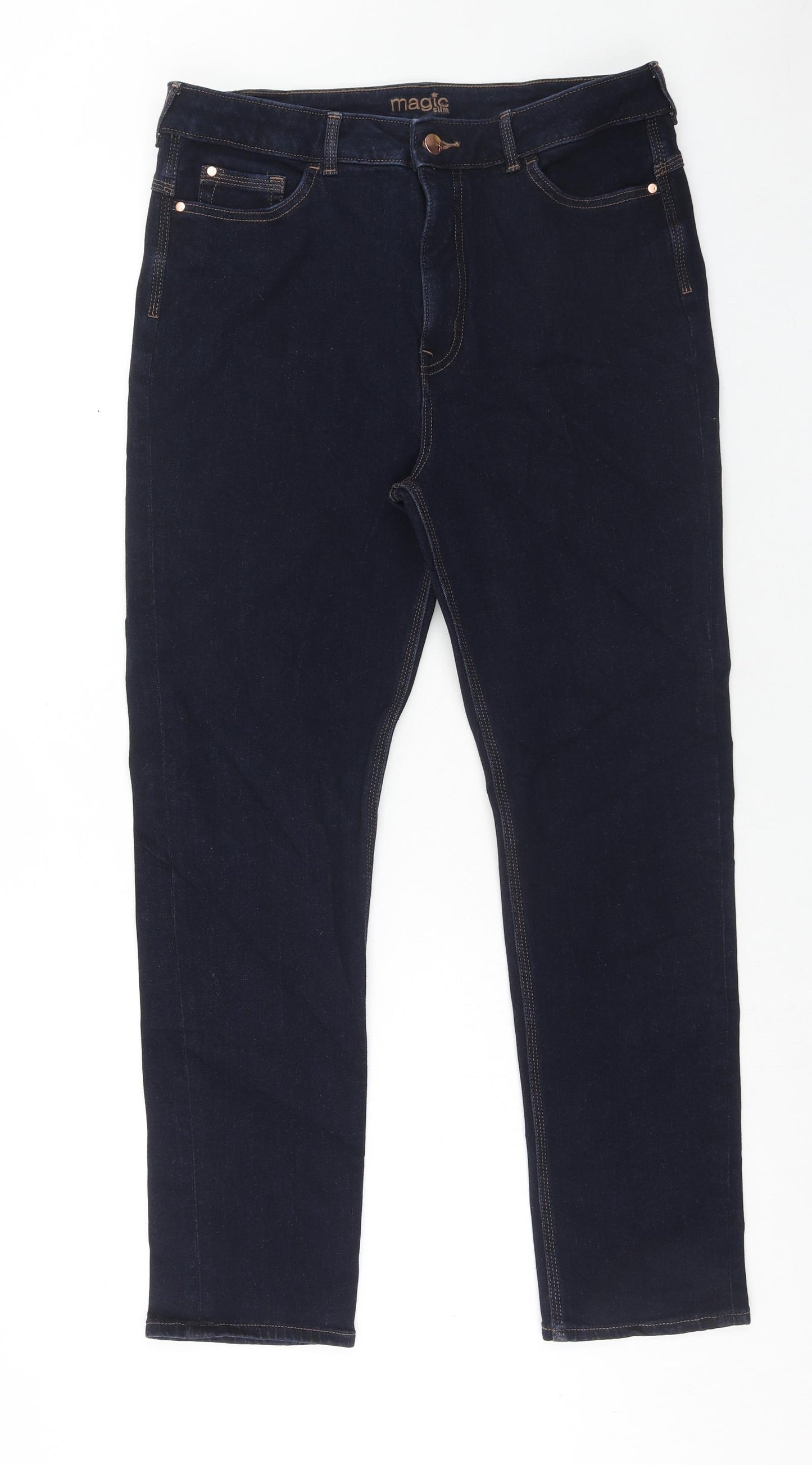 Marks and Spencer Womens Blue Cotton Straight Jeans Size 16 Slim Zip