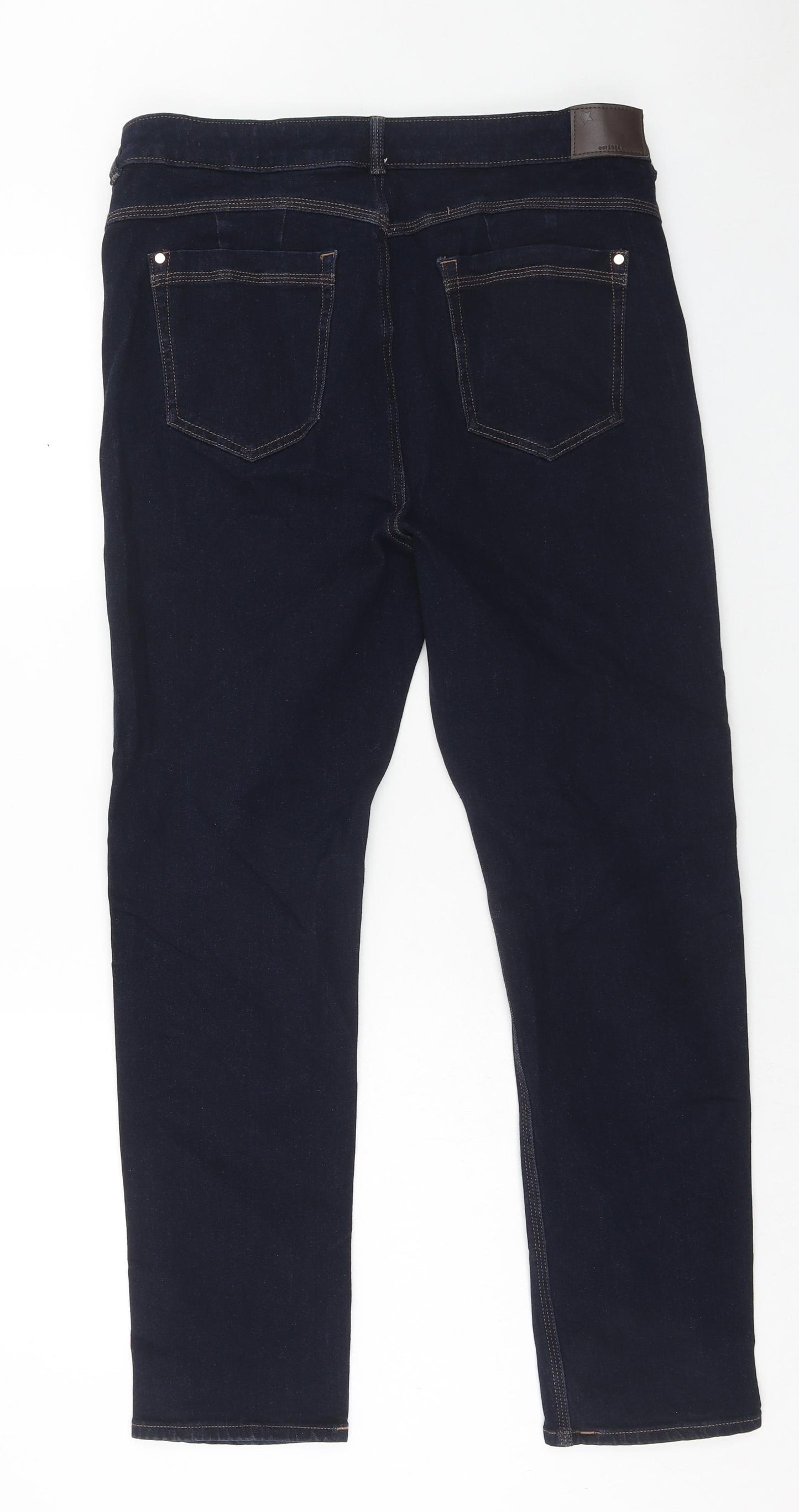 Marks and Spencer Womens Blue Cotton Straight Jeans Size 16 Slim Zip