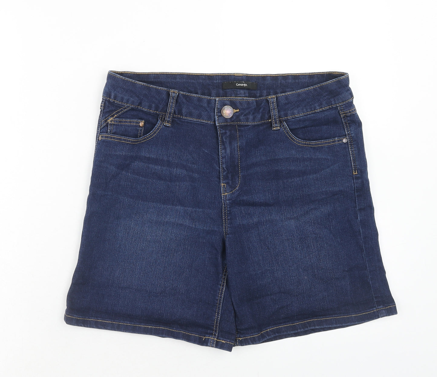 George Womens Blue Cotton Mom Shorts Size 12 Regular Zip