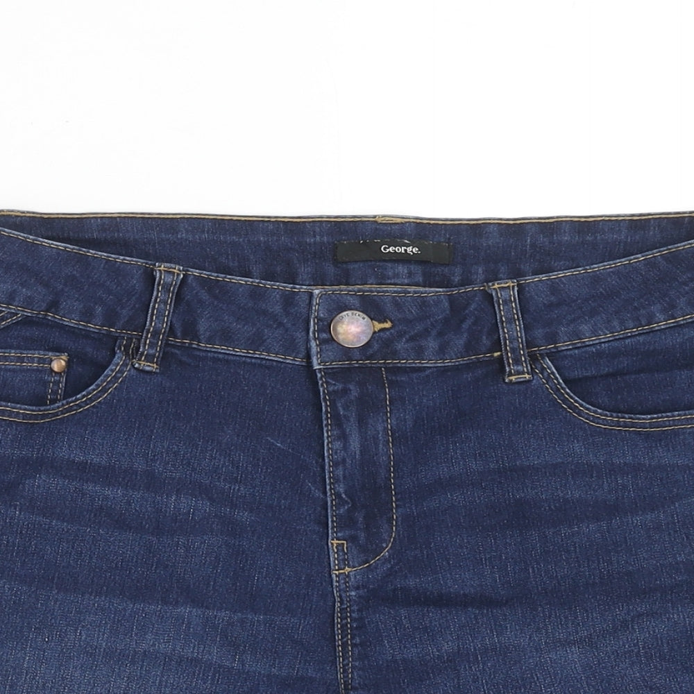 George Womens Blue Cotton Mom Shorts Size 12 Regular Zip