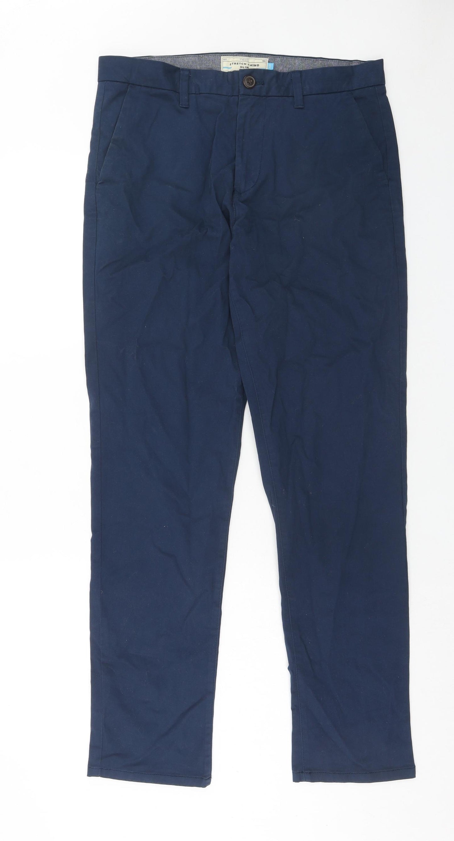 NEXT Mens Blue Cotton Chino Trousers Size 32 in L31 in Regular Zip
