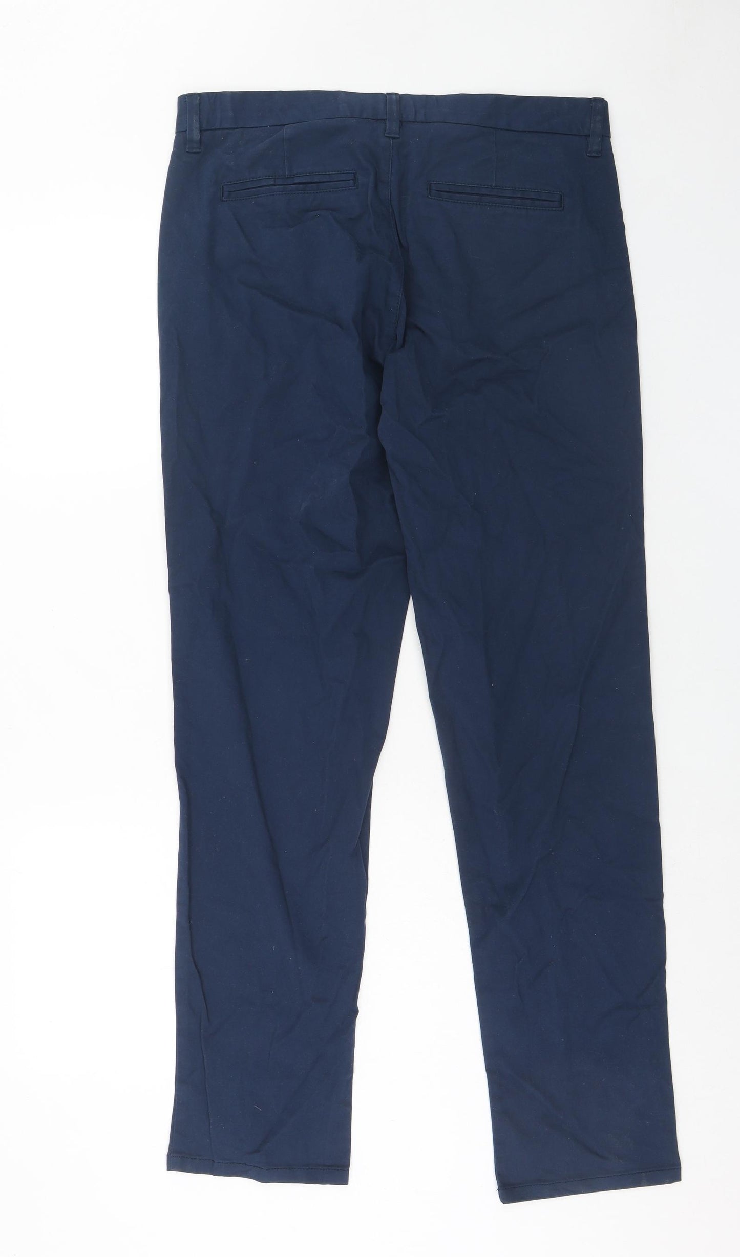 NEXT Mens Blue Cotton Chino Trousers Size 32 in L31 in Regular Zip