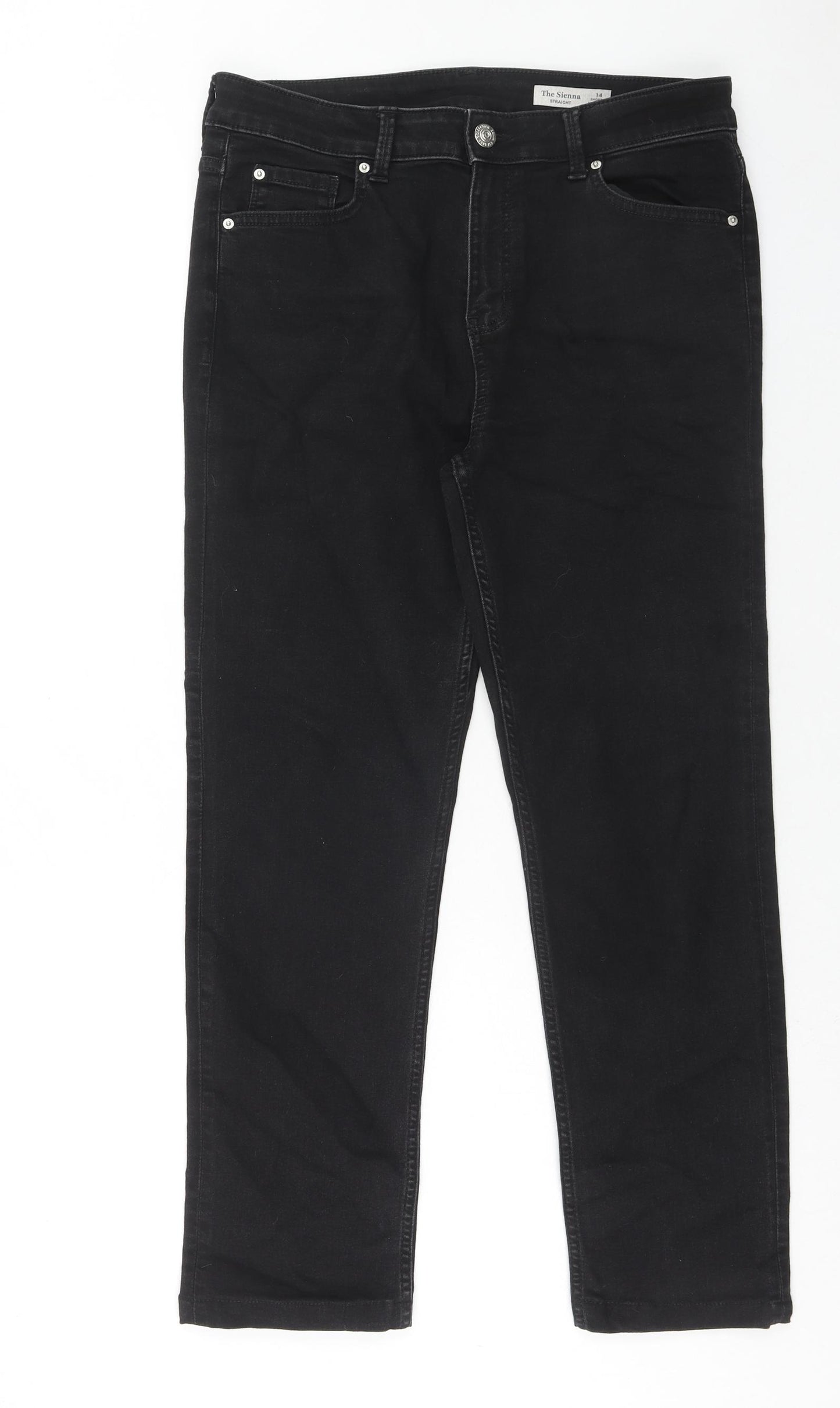 Marks and Spencer Womens Black Cotton Straight Jeans Size 14 Regular Zip