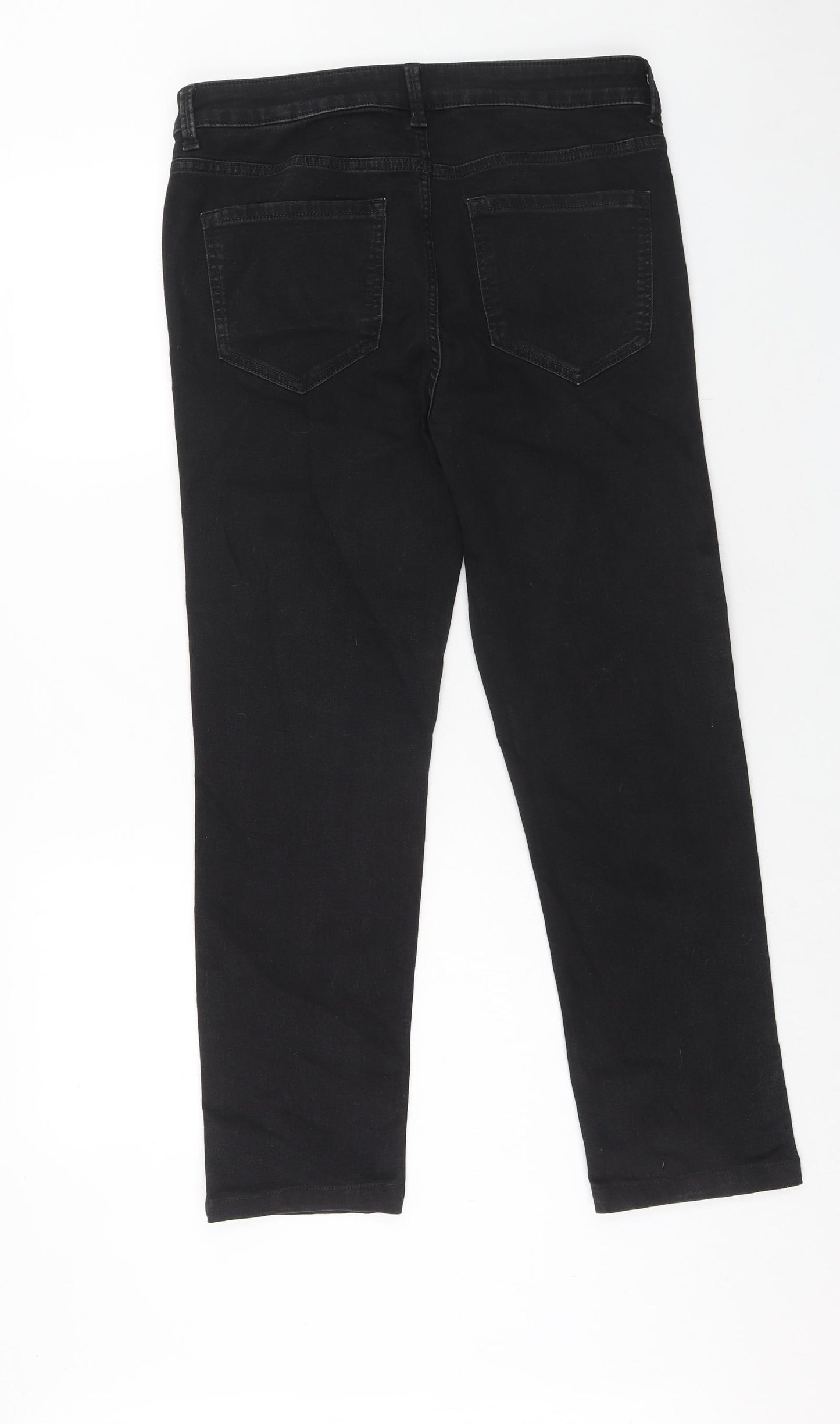 Marks and Spencer Womens Black Cotton Straight Jeans Size 14 Regular Zip