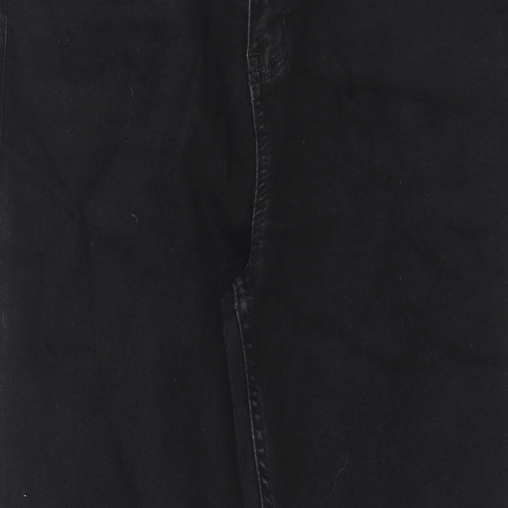 Marks and Spencer Womens Black Cotton Straight Jeans Size 14 Regular Zip