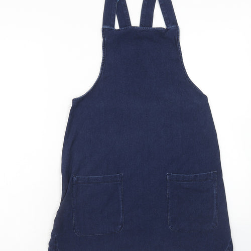 Matalan Womens Blue Cotton Pinafore/Dungaree Dress Size 8 Square Neck Pullover