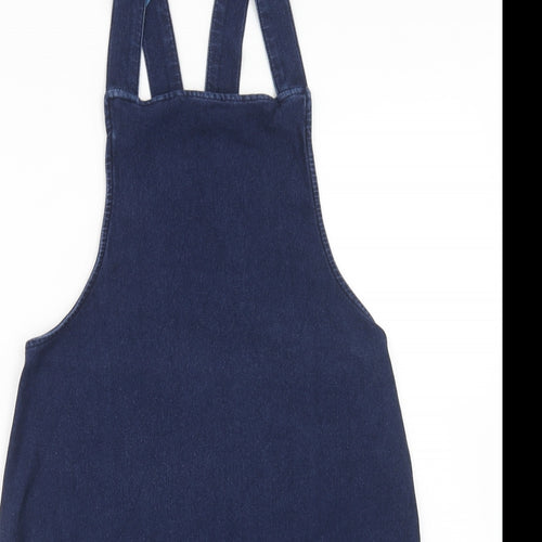 Matalan Womens Blue Cotton Pinafore/Dungaree Dress Size 8 Square Neck Pullover