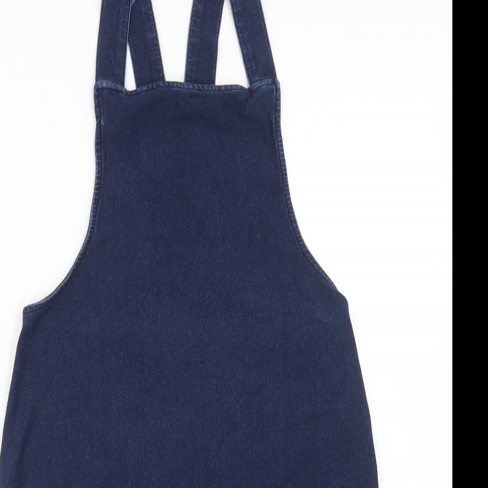 Matalan Womens Blue Cotton Pinafore/Dungaree Dress Size 8 Square Neck Pullover