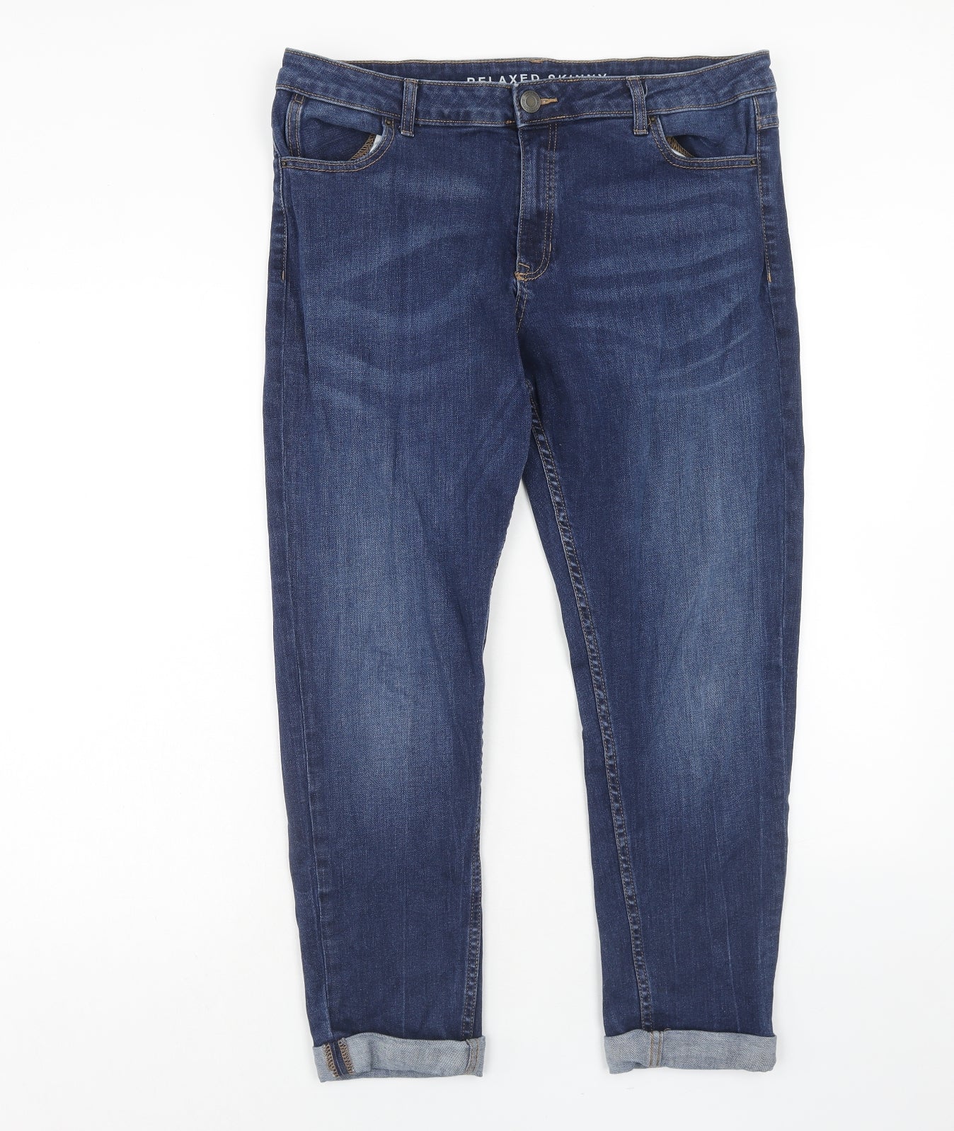 Marks and Spencer Womens Blue Cotton Straight Jeans Size 36 in Regular Zip