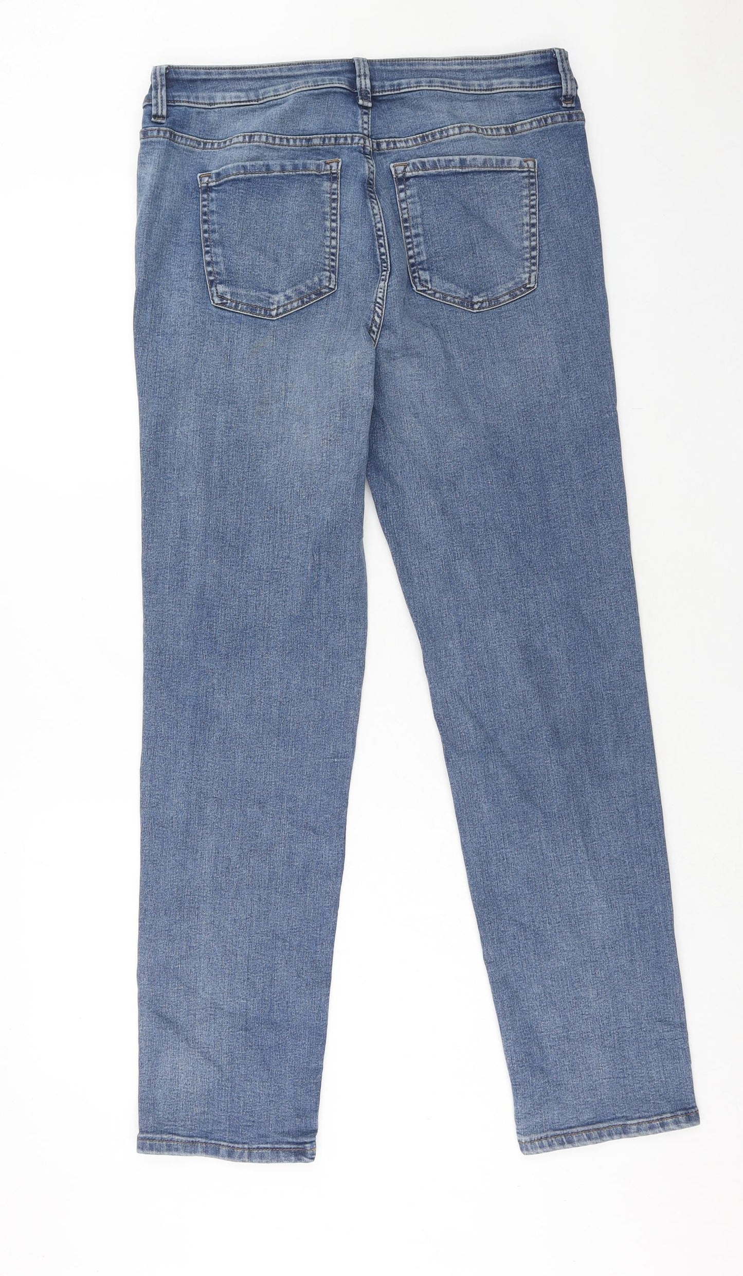 Marks and Spencer Womens Blue Cotton Straight Jeans Size 14 Regular Zip