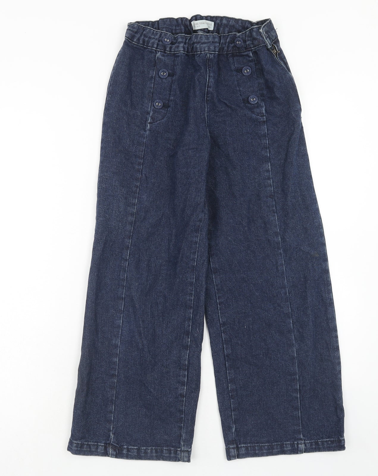 Zara Girls Blue Cotton Wide-Leg Jeans Size 13-14 Years Regular Zip