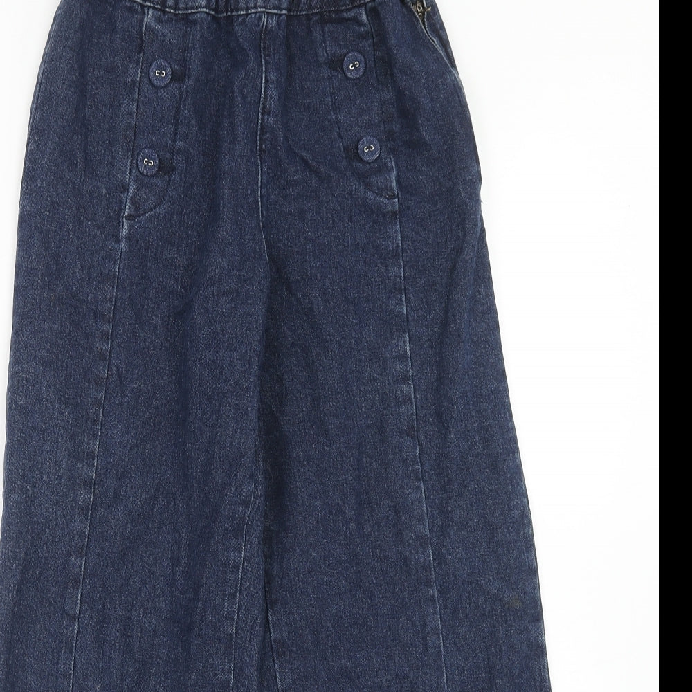 Zara Girls Blue Cotton Wide-Leg Jeans Size 13-14 Years Regular Zip