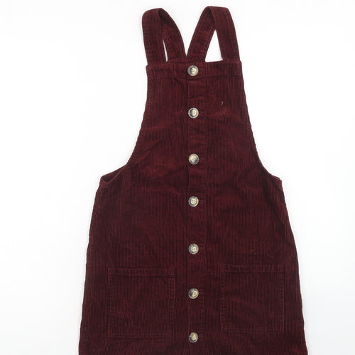 Denim & Co. Womens Red Cotton Pinafore/Dungaree Dress Size 6 Square Neck Button