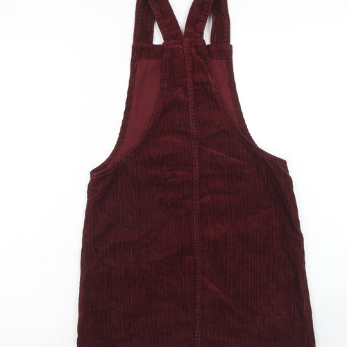 Denim & Co. Womens Red Cotton Pinafore/Dungaree Dress Size 6 Square Neck Button