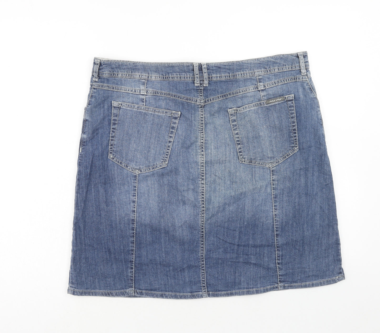 White Stuff Womens Blue Cotton Straight & Pencil Skirt Size 18 Zip