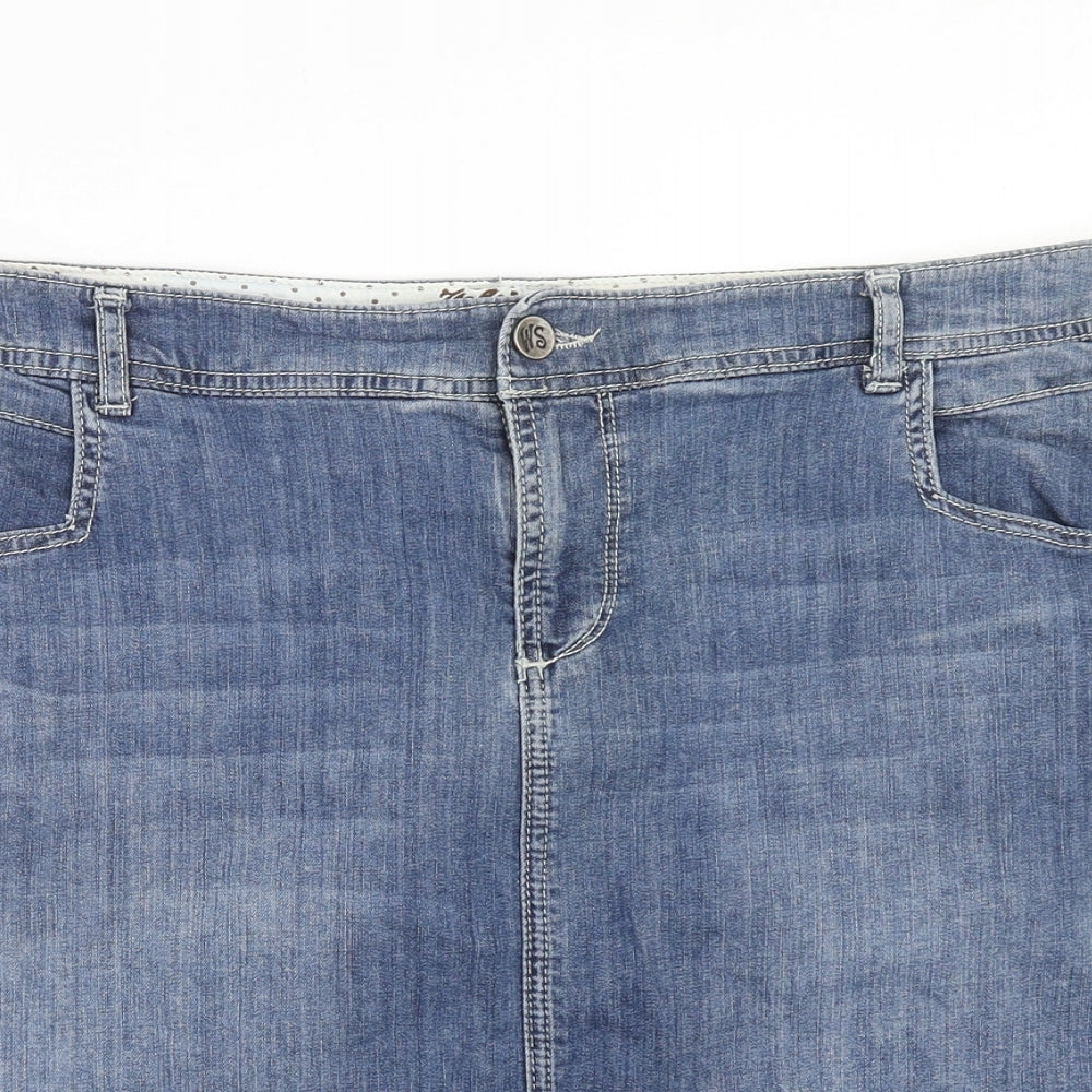 White Stuff Womens Blue Cotton Straight & Pencil Skirt Size 18 Zip