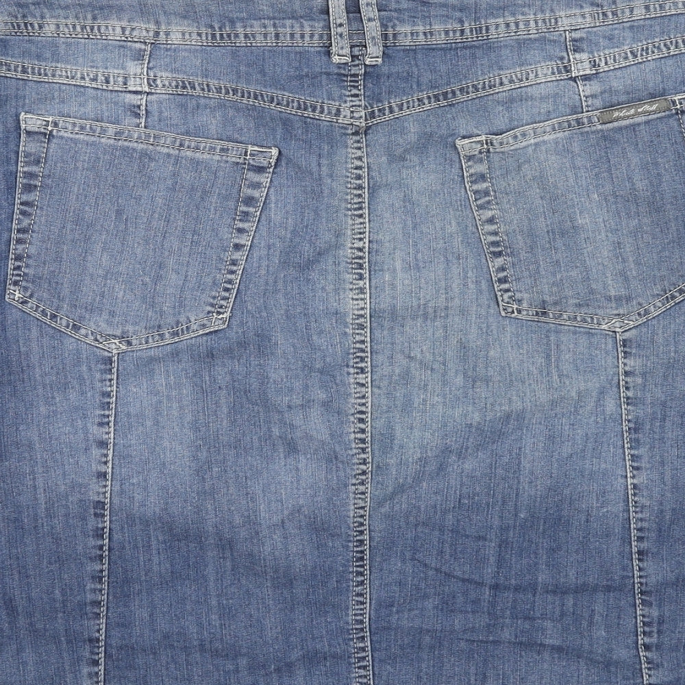 White Stuff Womens Blue Cotton Straight & Pencil Skirt Size 18 Zip