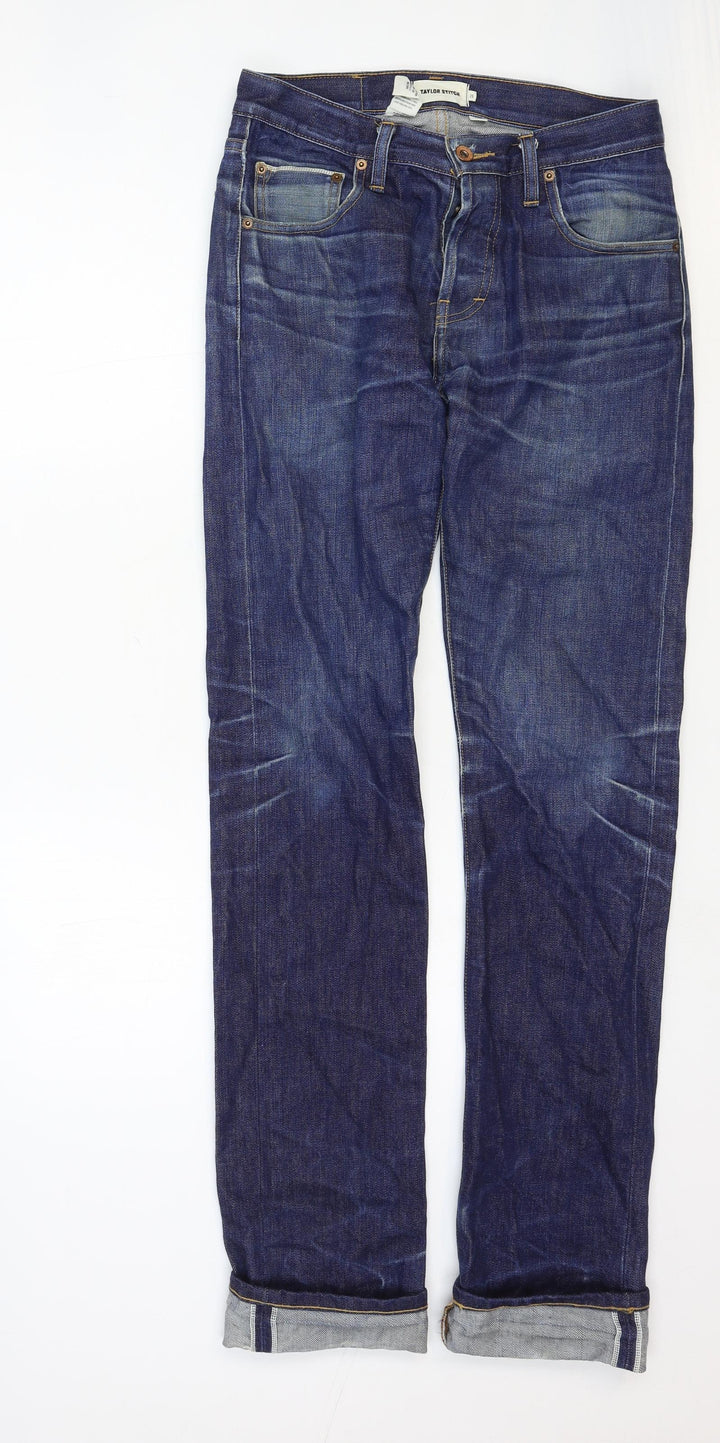 Taylor Stitch Mens Blue Cotton Straight Jeans Size 29 in Regular Button