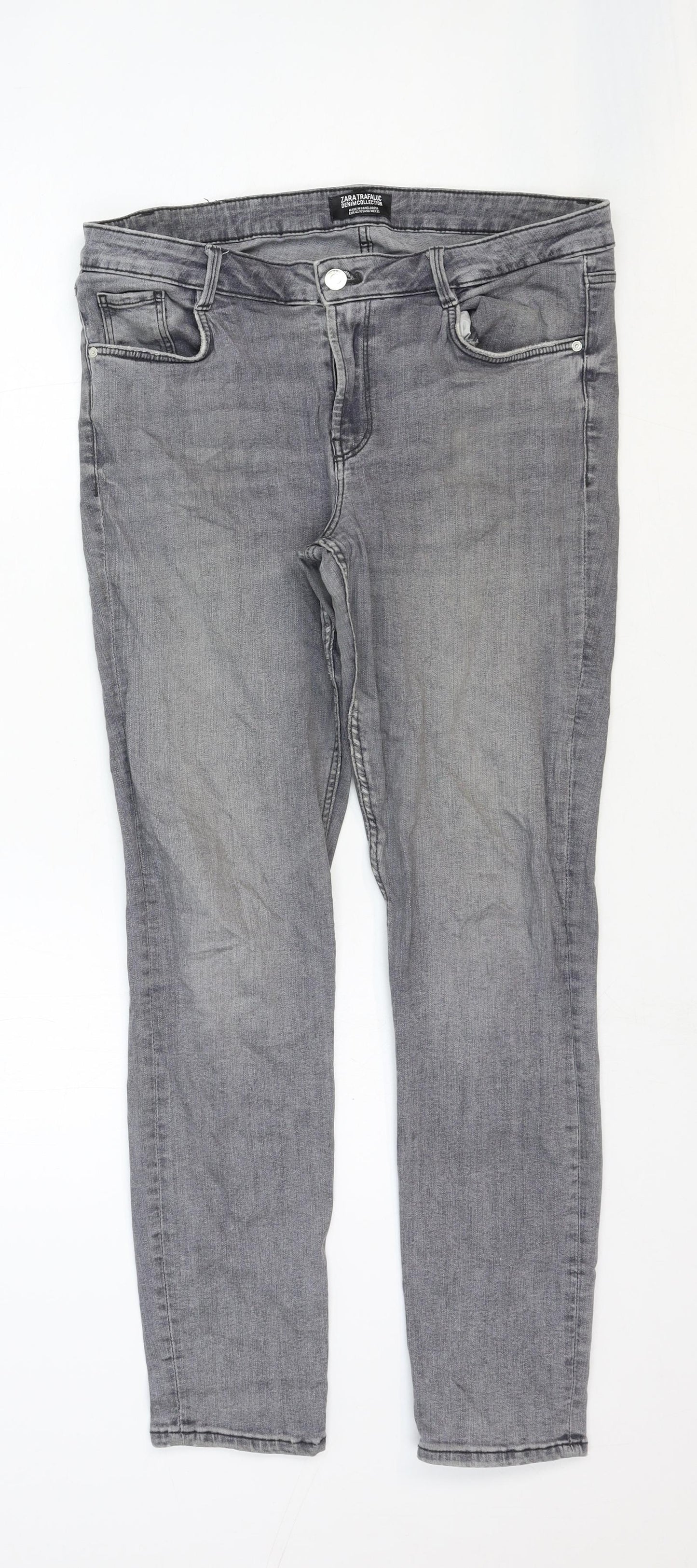 Zara Womens Grey Cotton Skinny Jeans Size 14 Regular Zip