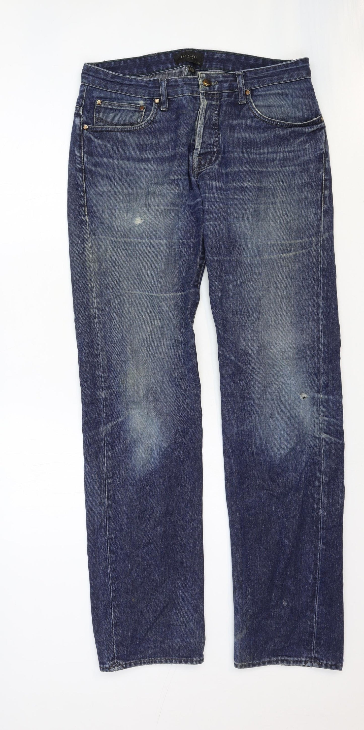 Ted Baker Mens Blue Cotton Straight Jeans Size 32 in Regular Zip
