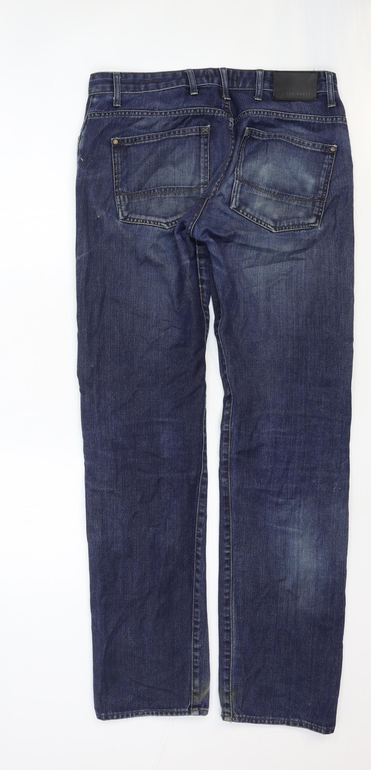 Ted Baker Mens Blue Cotton Straight Jeans Size 32 in Regular Zip