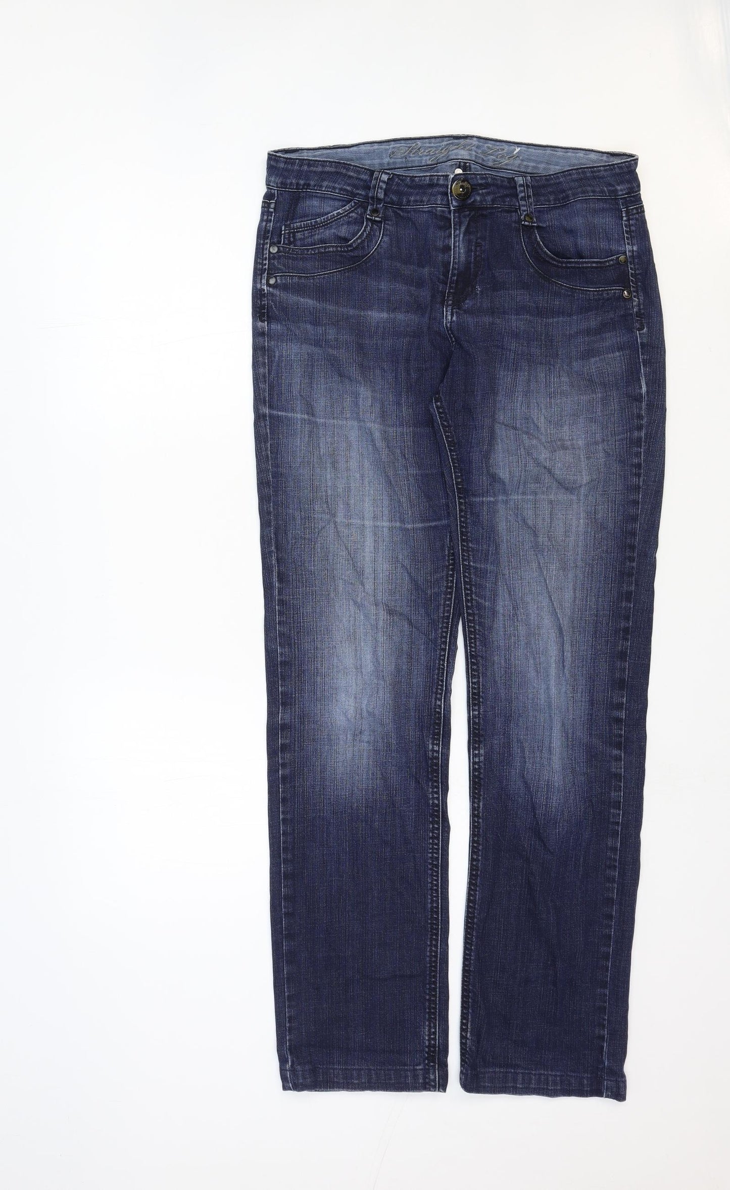 Marks and Spencer Womens Blue Cotton Straight Jeans Size 12 Regular Zip