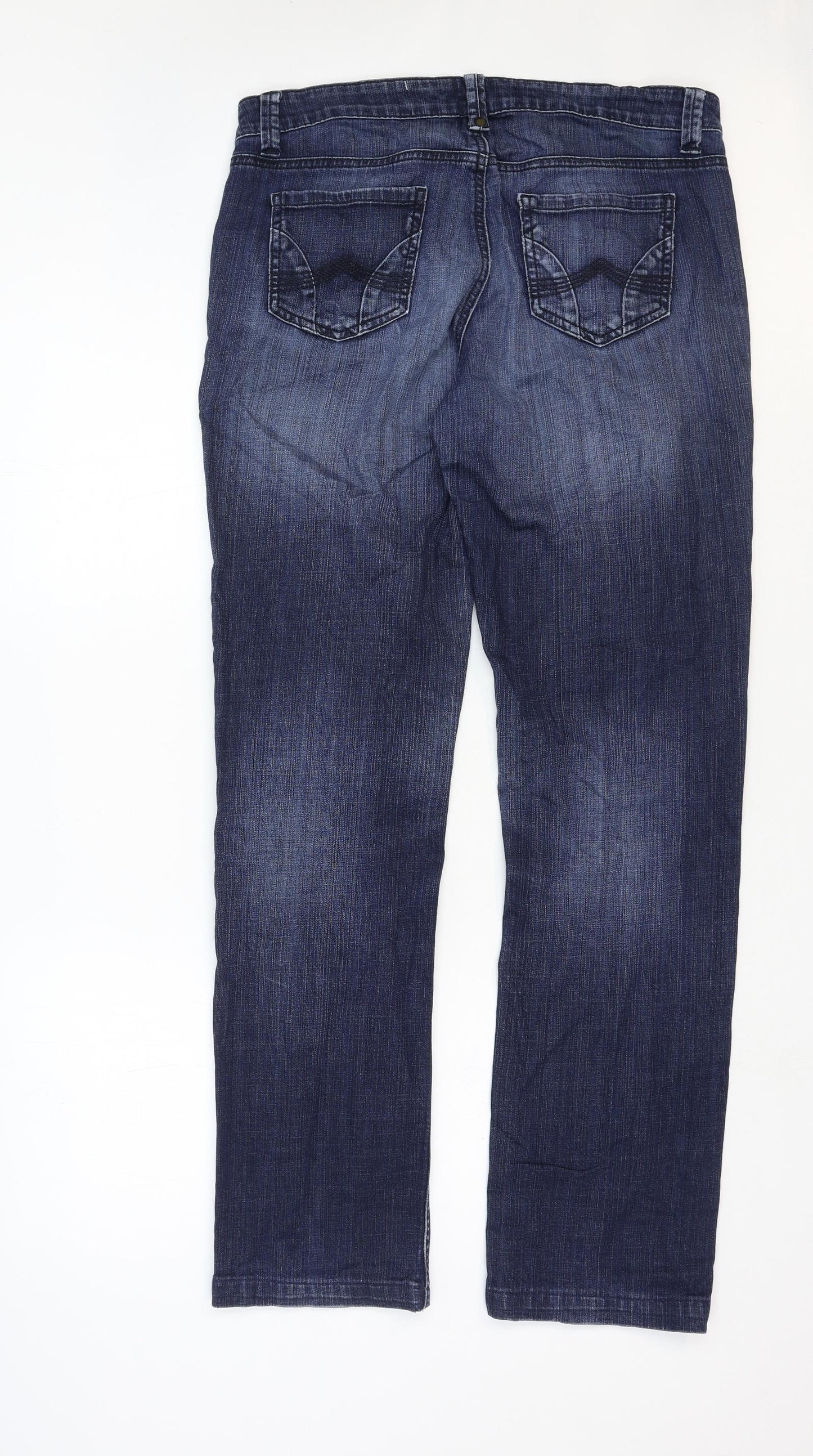 Marks and Spencer Womens Blue Cotton Straight Jeans Size 12 Regular Zip