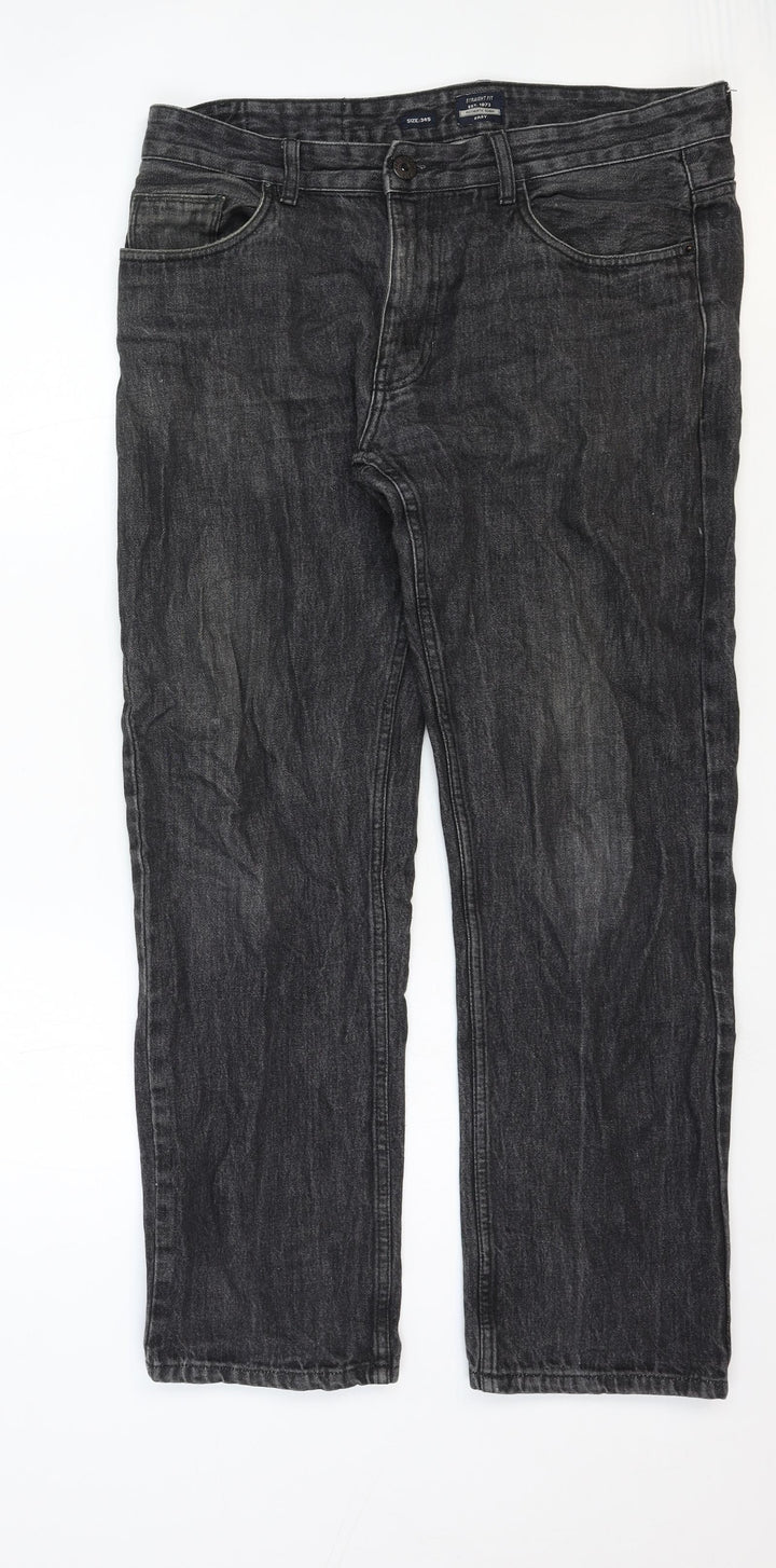 Authentic Mens Grey Cotton Straight Jeans Size 34 in Regular Zip