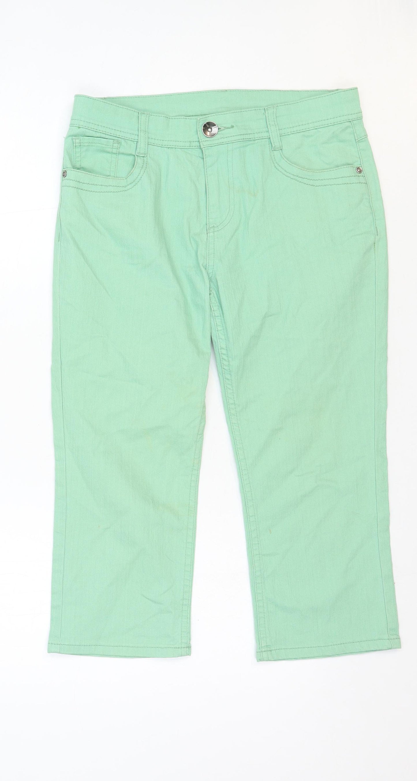 Marks and Spencer Womens Green Cotton Cropped Jeans Size 12 Regular Zip