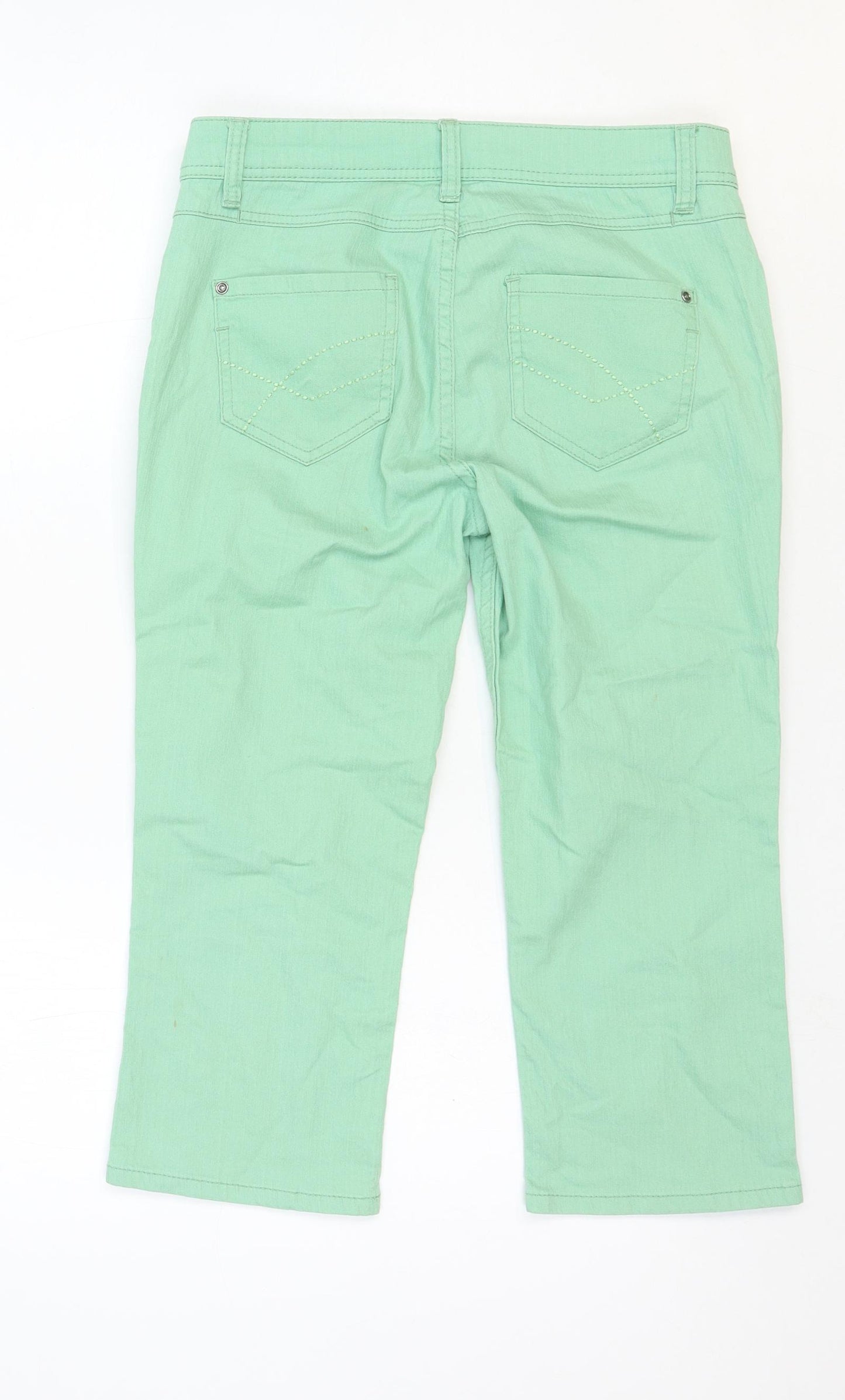 Marks and Spencer Womens Green Cotton Cropped Jeans Size 12 Regular Zip