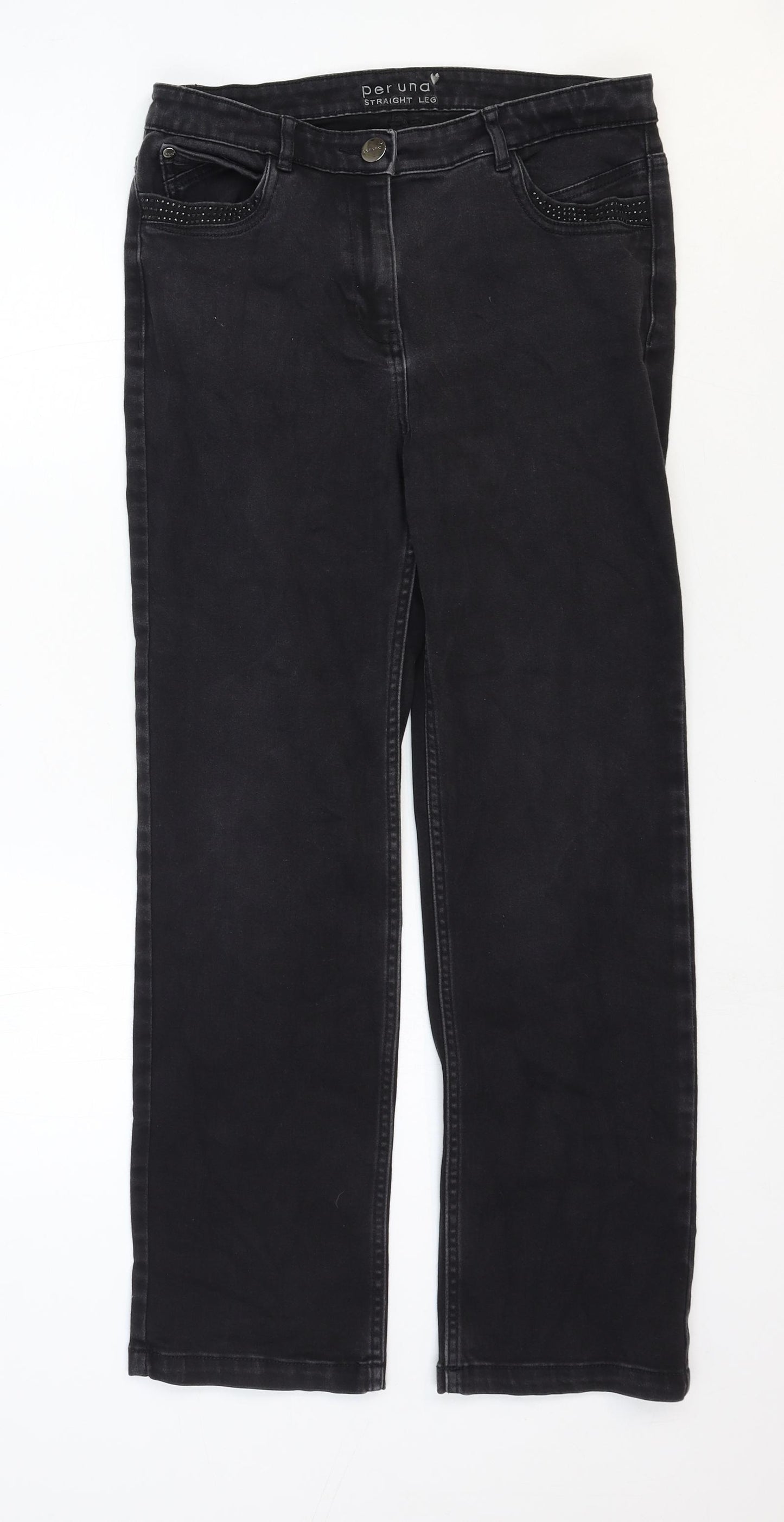 Marks and Spencer Womens Black Cotton Straight Jeans Size 12 Regular Zip