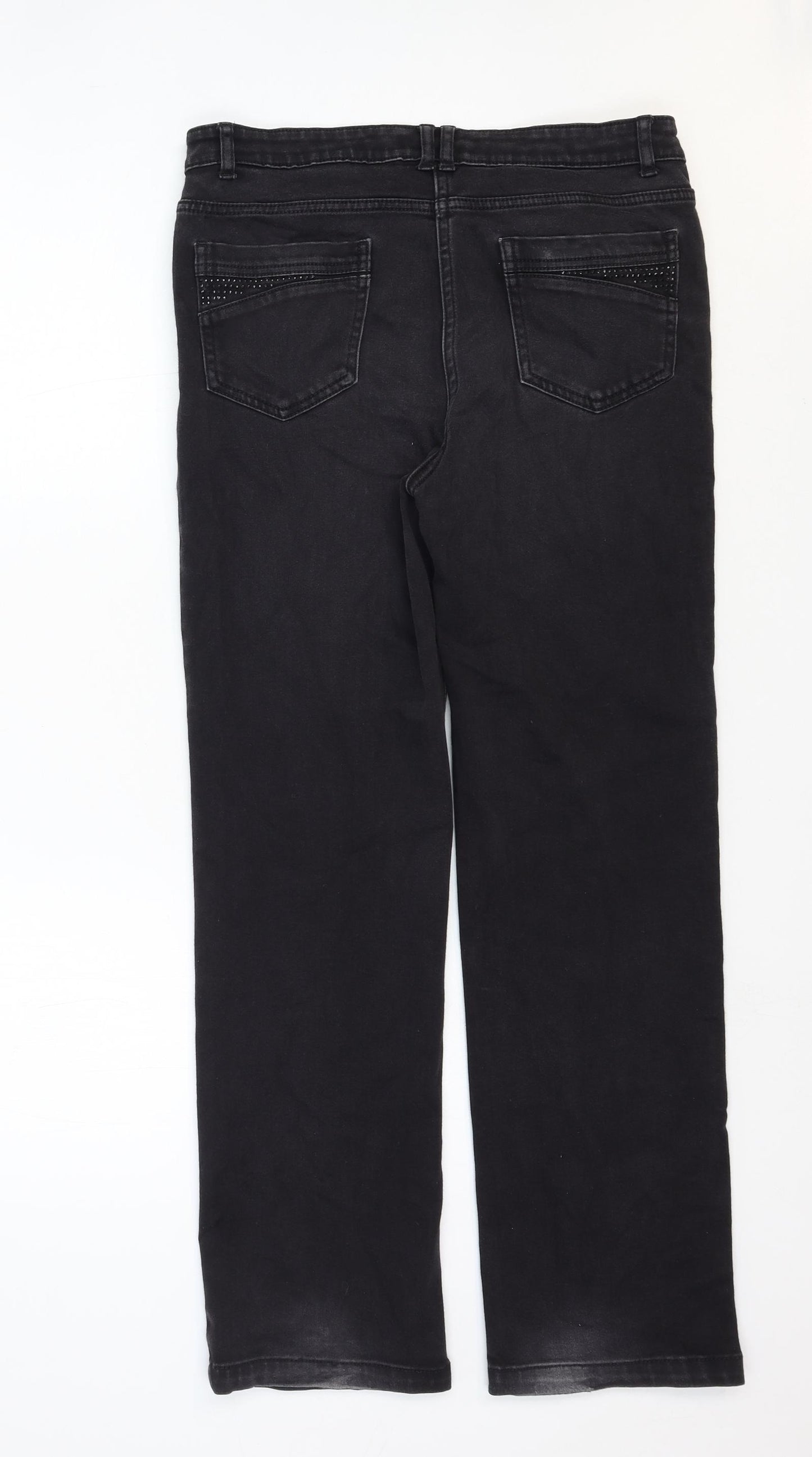Marks and Spencer Womens Black Cotton Straight Jeans Size 12 Regular Zip