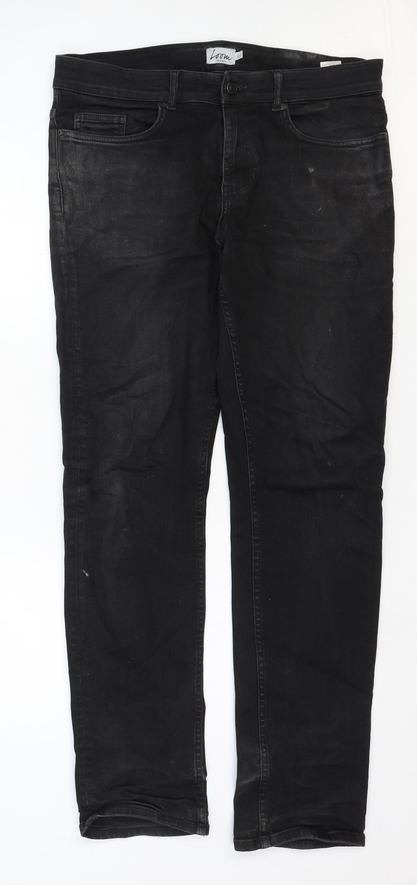 Loom Mens Black Cotton Straight Jeans Size 32 in Regular Zip