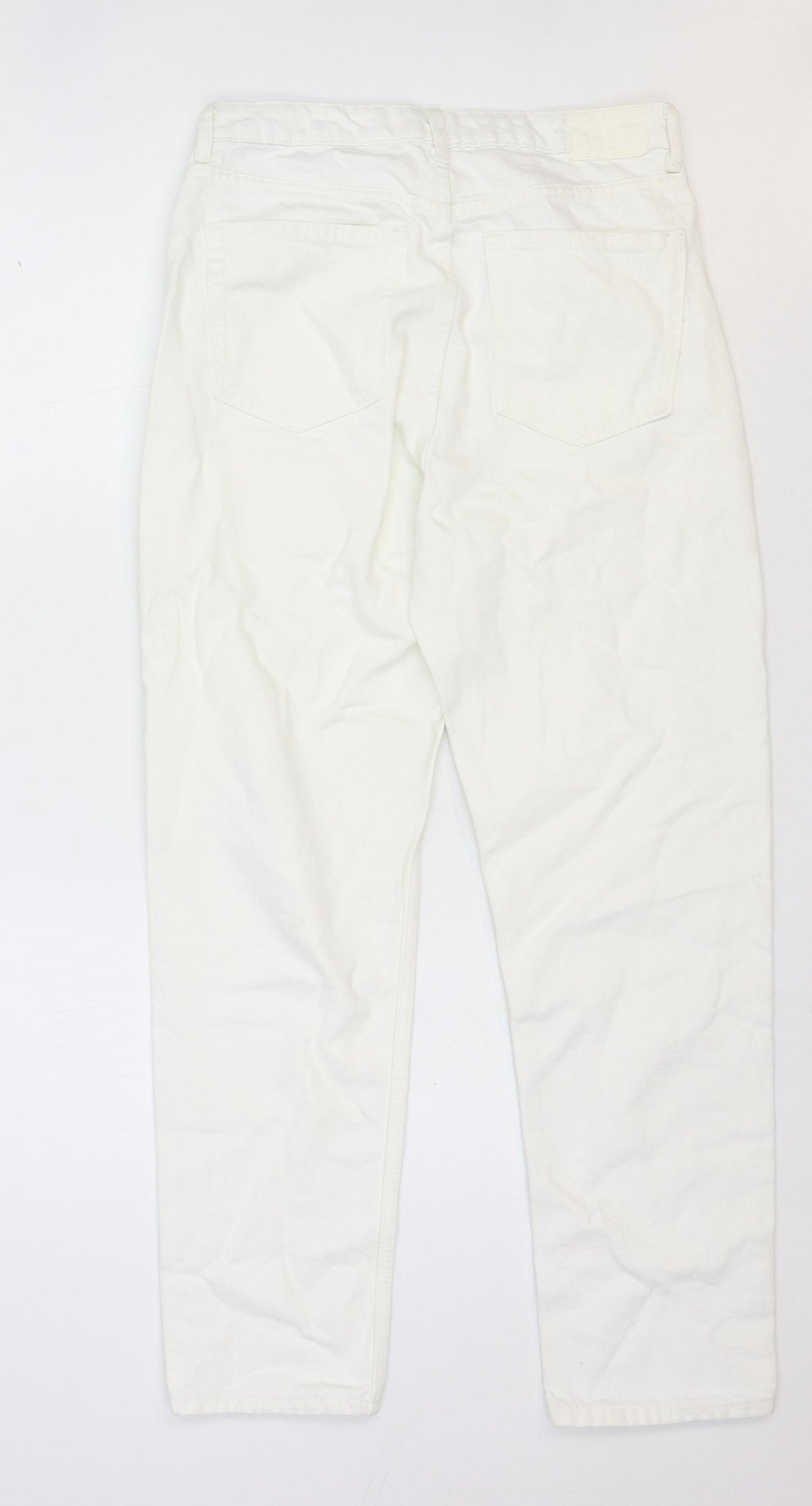 Bershka Womens White Cotton Straight Jeans Size 8 Regular Zip