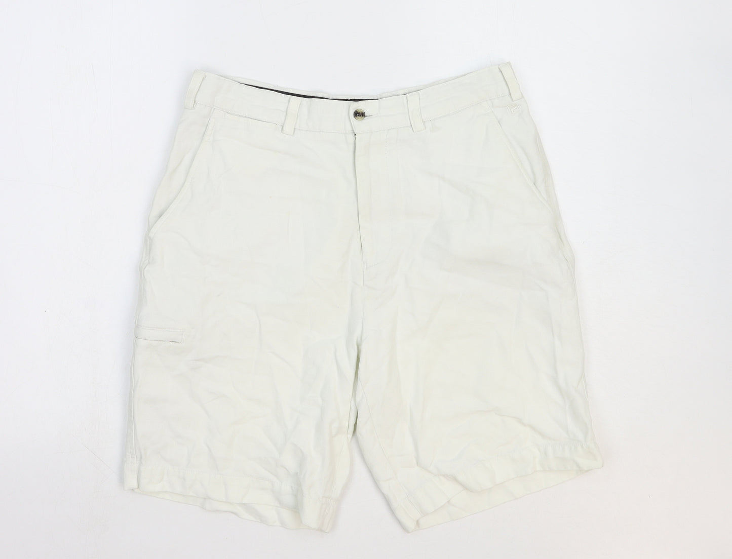FILA Mens White Cotton Chino Shorts Size 32 in Regular Zip