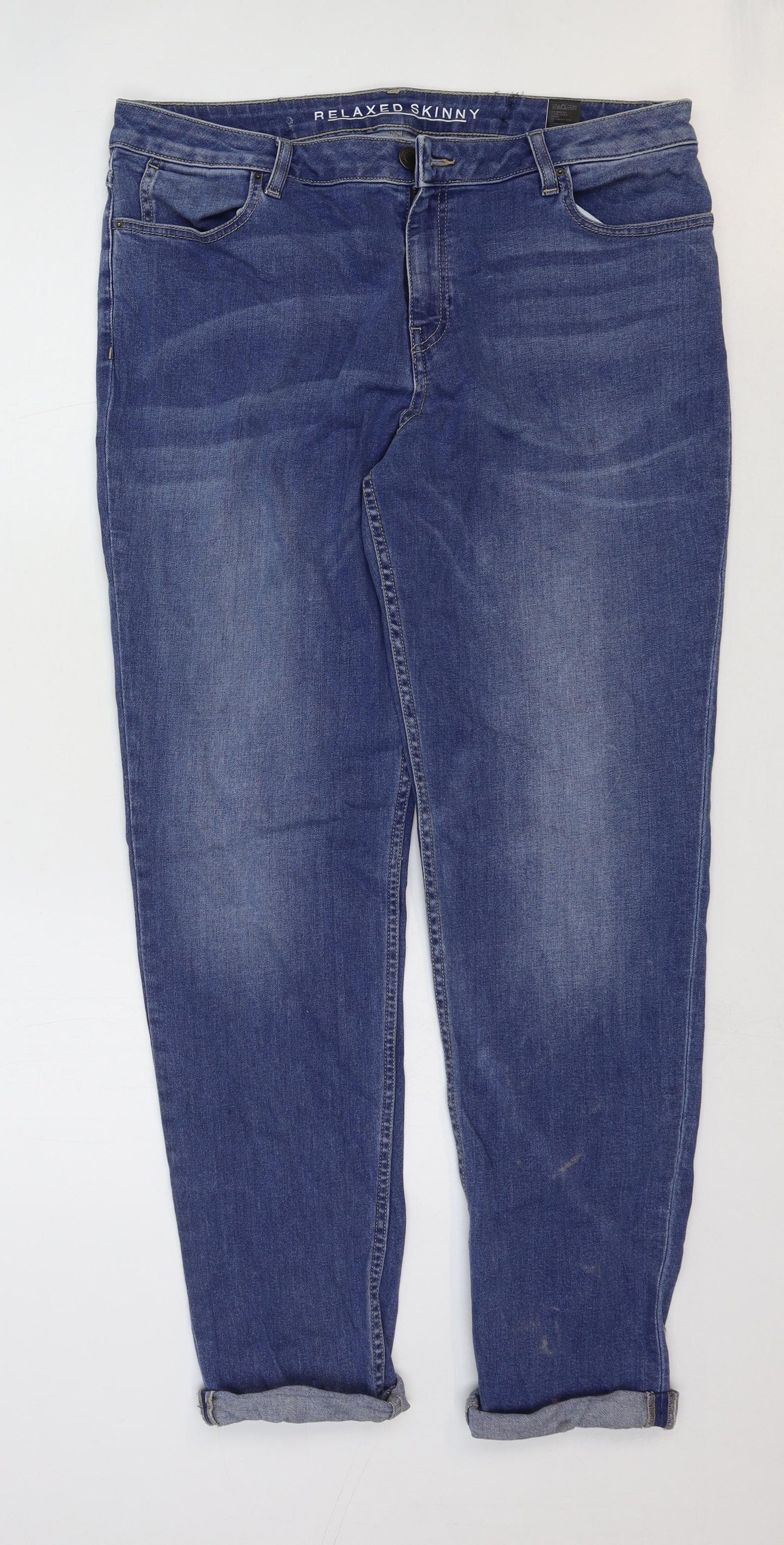 Marks and Spencer Womens Blue Cotton Straight Jeans Size 14 Regular Zip