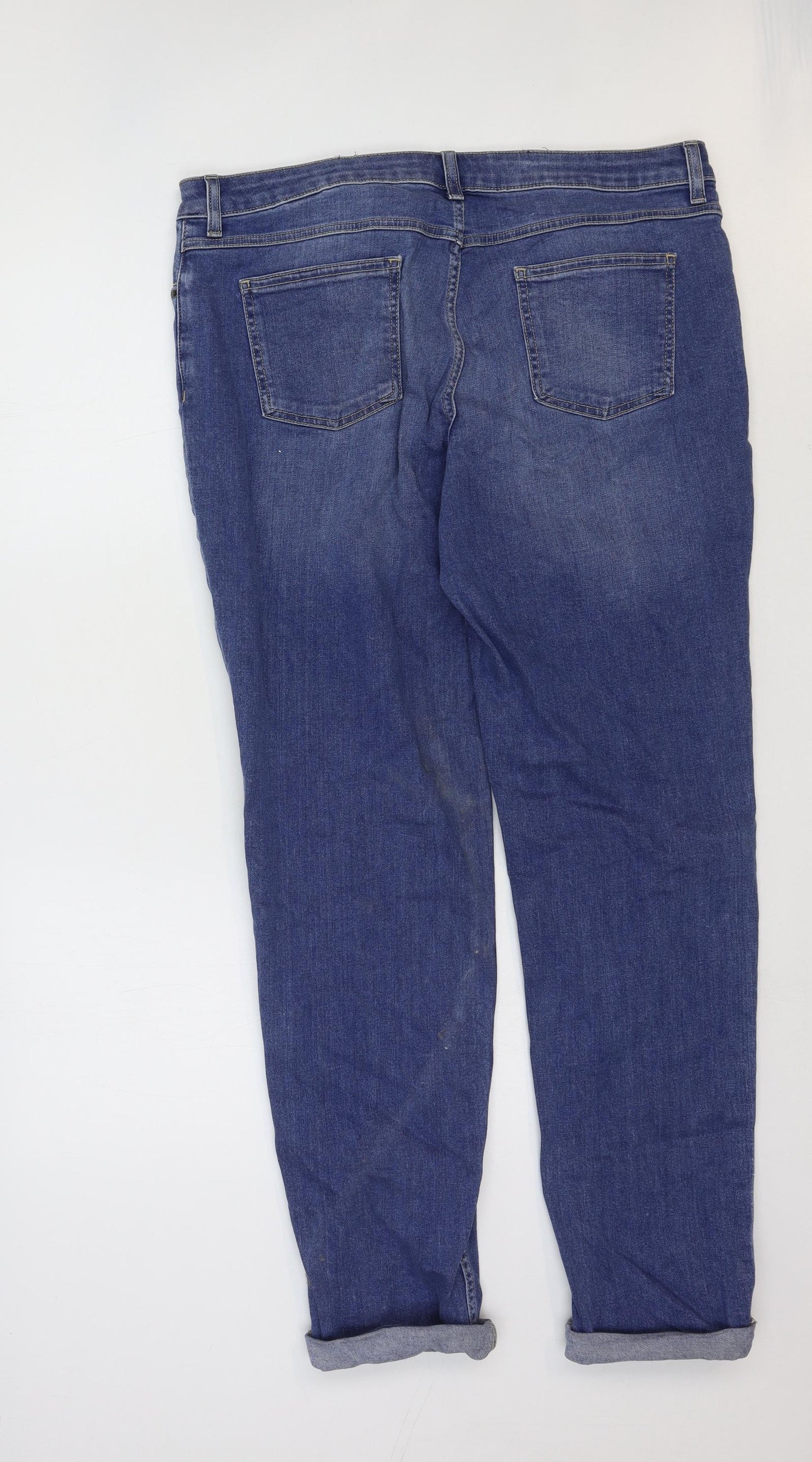 Marks and Spencer Womens Blue Cotton Straight Jeans Size 14 Regular Zip