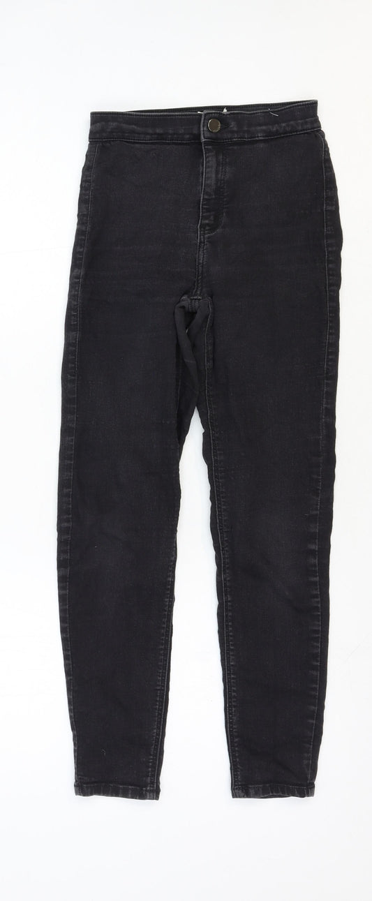 Front view of Topshop women’s black cotton skinny jeans, size UK 24, in regular zip