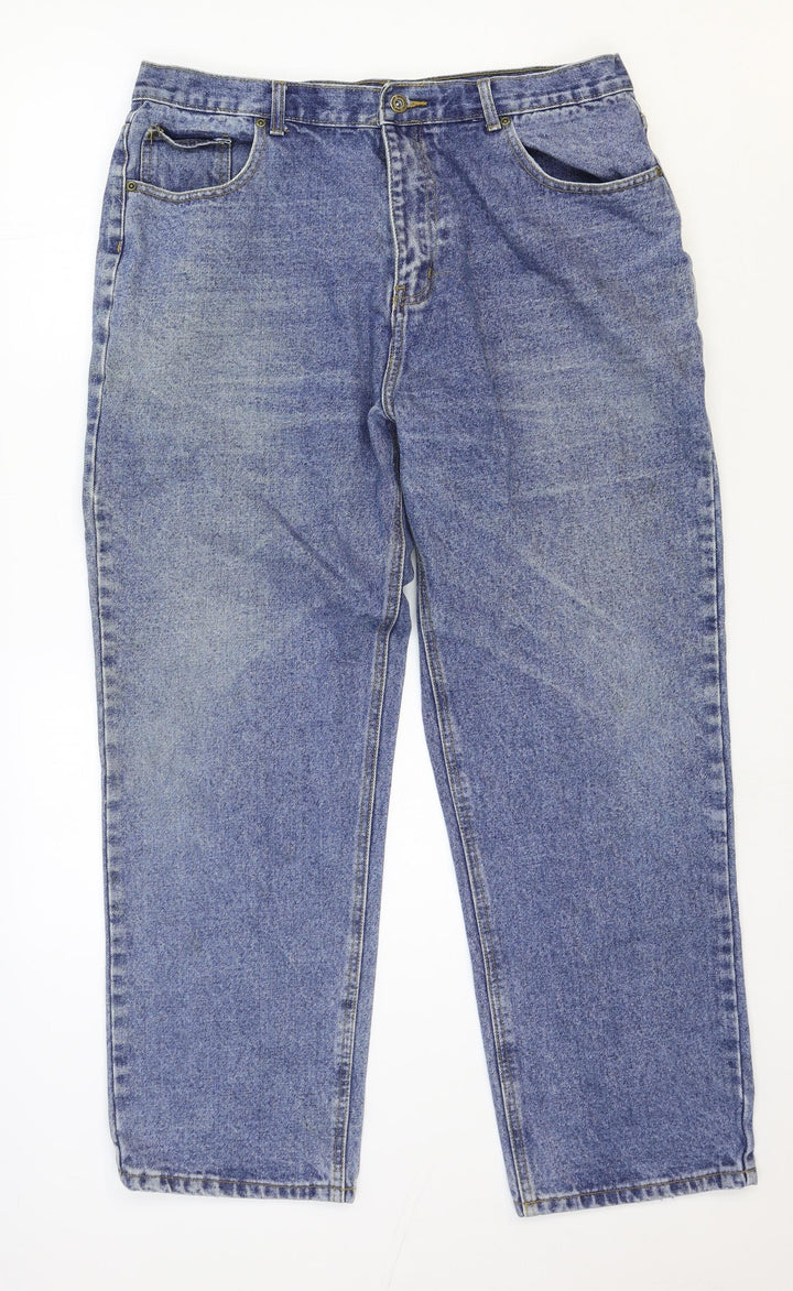Jeans & Co Womens Blue Cotton Straight Jeans Size 35 in Regular Zip