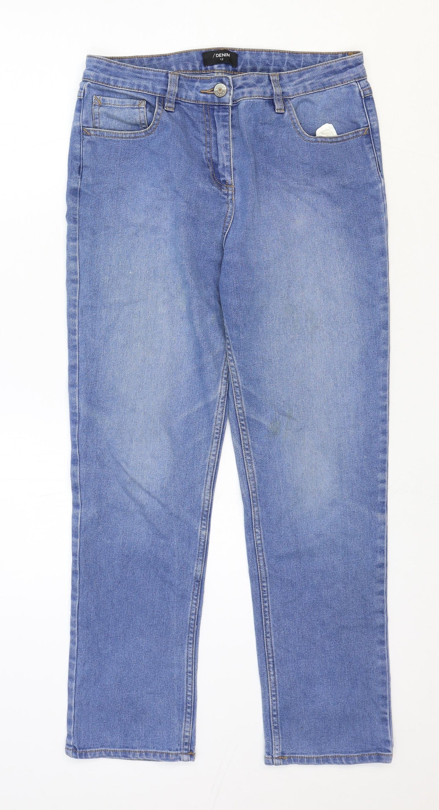 Denim Womens Blue Cotton Straight Jeans Size 12 Regular Zip