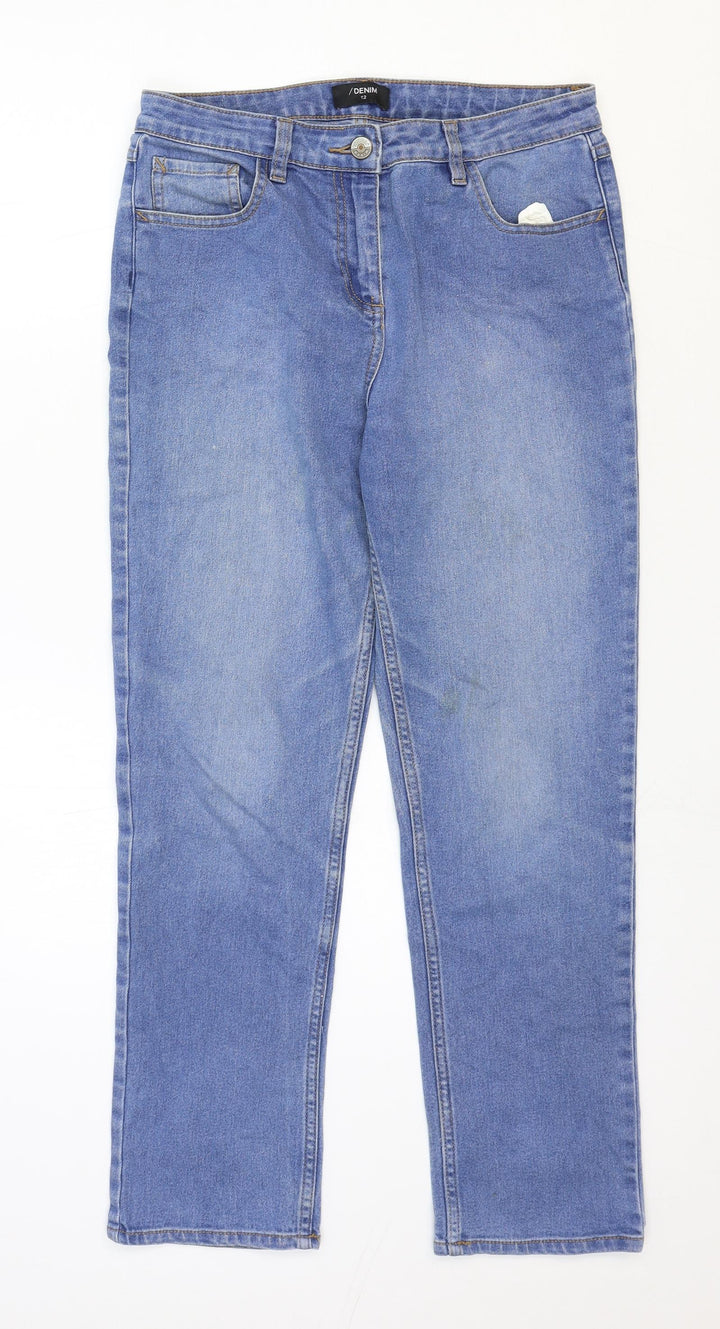 Denim Womens Blue Cotton Straight Jeans Size 12 Regular Zip