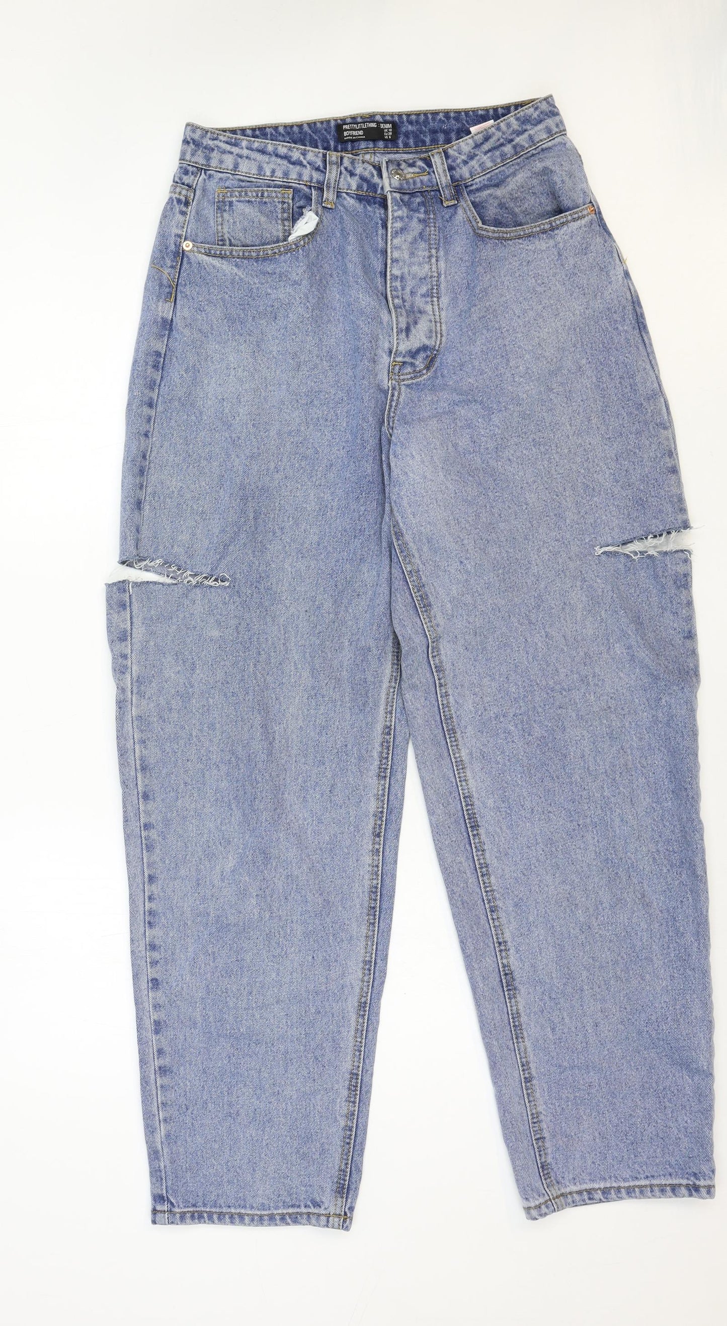 PRETTYLITTLETHING Womens Blue Cotton Tapered Jeans Size 10 Regular Zip