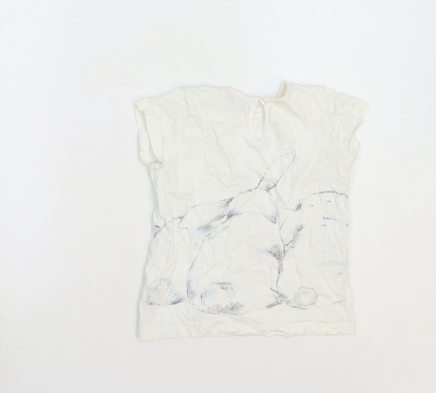 Indigo Girls White Cotton Basic T-Shirt Size 4-5 Years Scoop Neck Button - Bunny