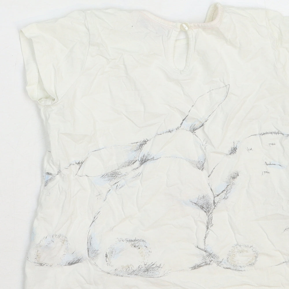 Indigo Girls White Cotton Basic T-Shirt Size 4-5 Years Scoop Neck Button - Bunny