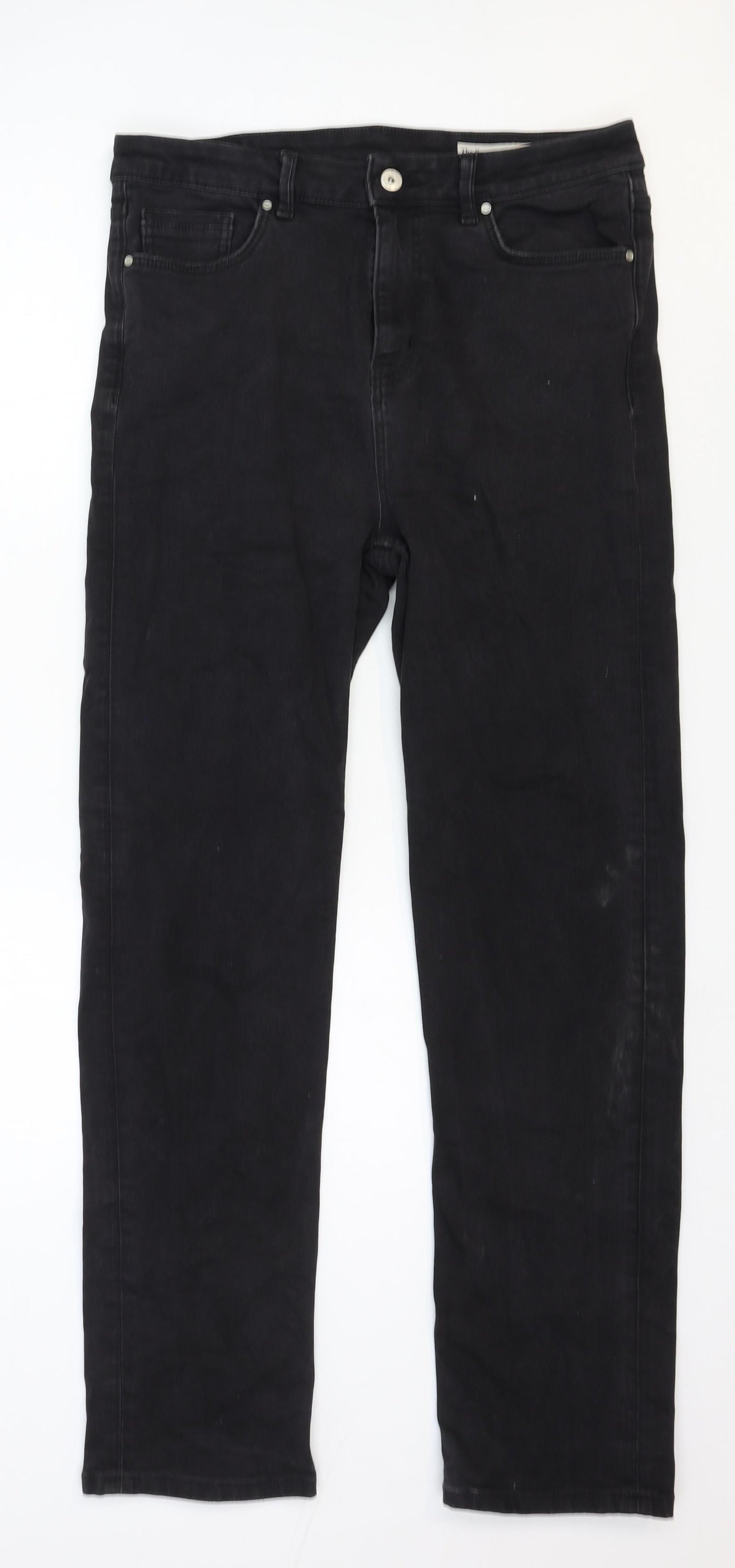 Marks and Spencer Womens Black Cotton Straight Jeans Size 14 Regular Zip