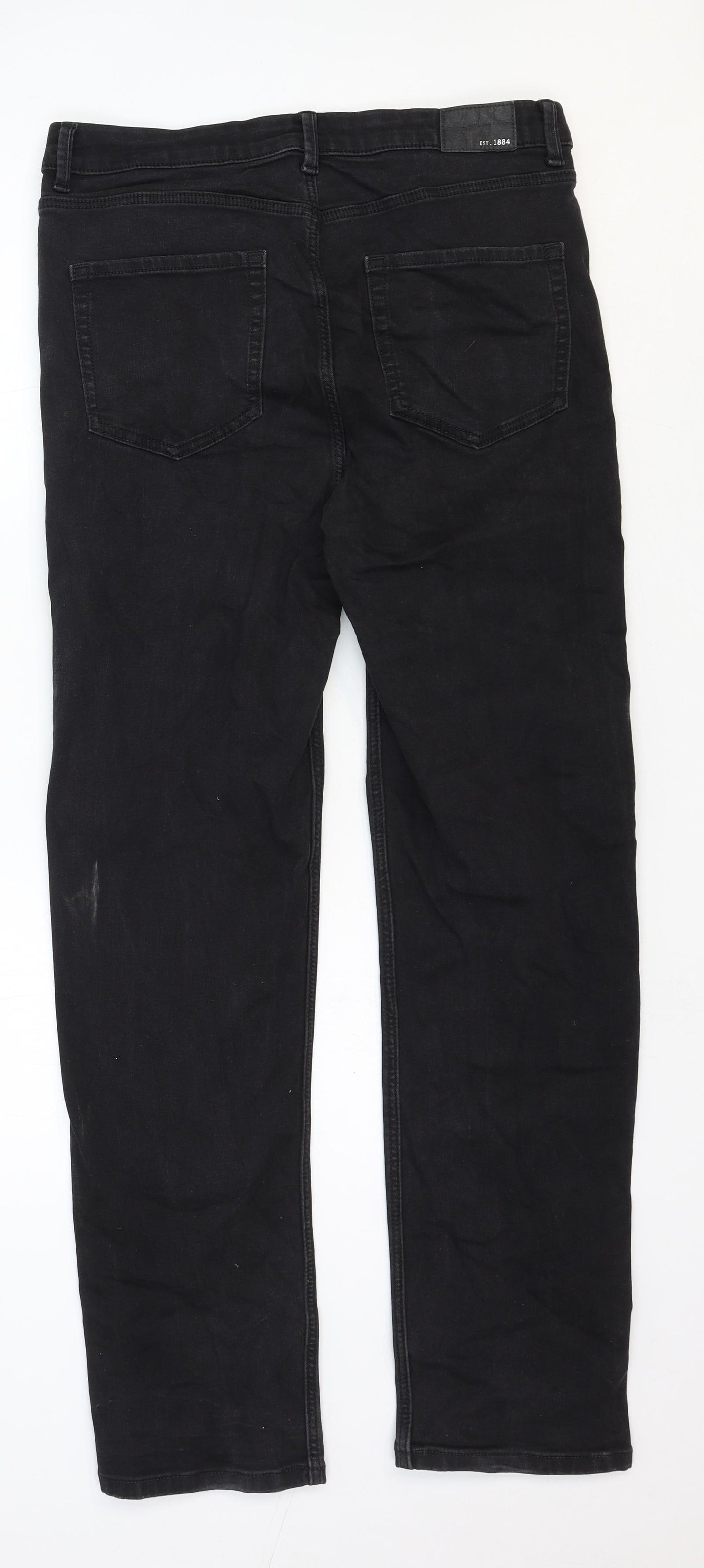 Marks and Spencer Womens Black Cotton Straight Jeans Size 14 Regular Zip