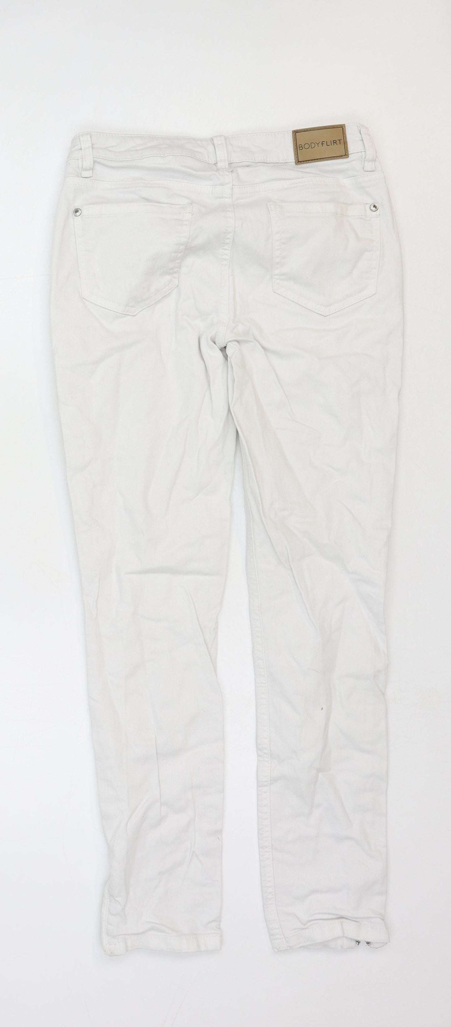 Body Flirt Womens White Cotton Straight Jeans Size 8 Regular Zip